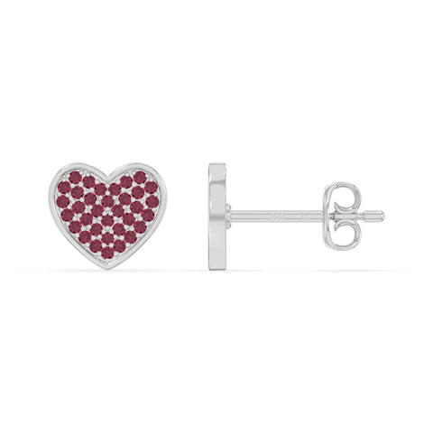 natural ruby heart stud earrings in sterling silver 