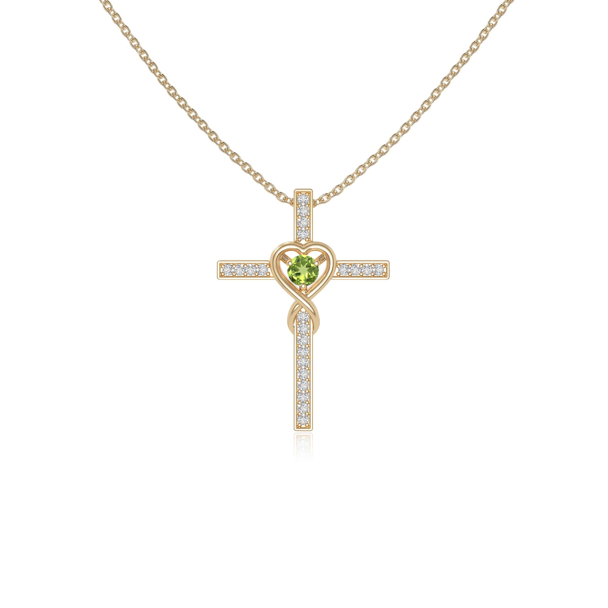peridot infinity cross necklaces in yellow gold vermeil 