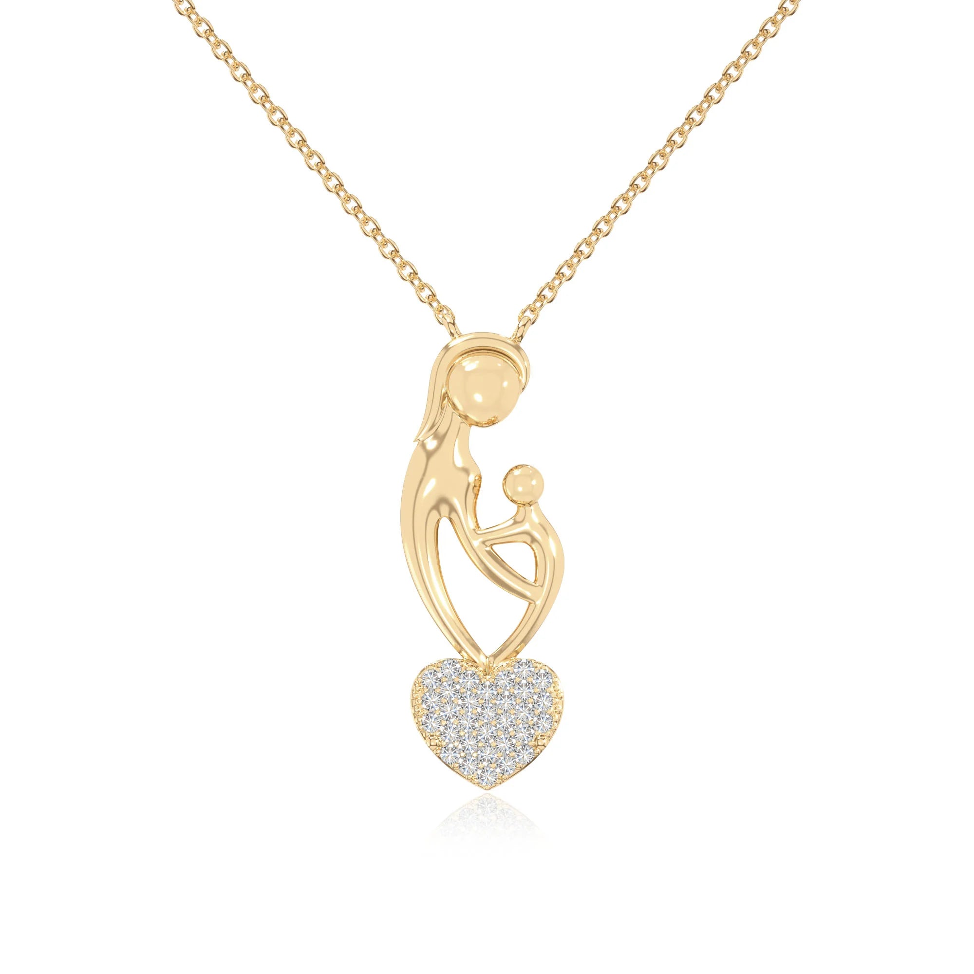 moissanite mother child heart necklaces in yellow gold vermeil 