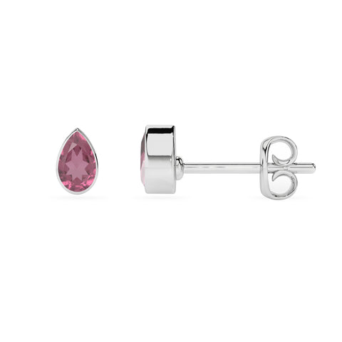 natural pink tourmaline pear shape stud earrings