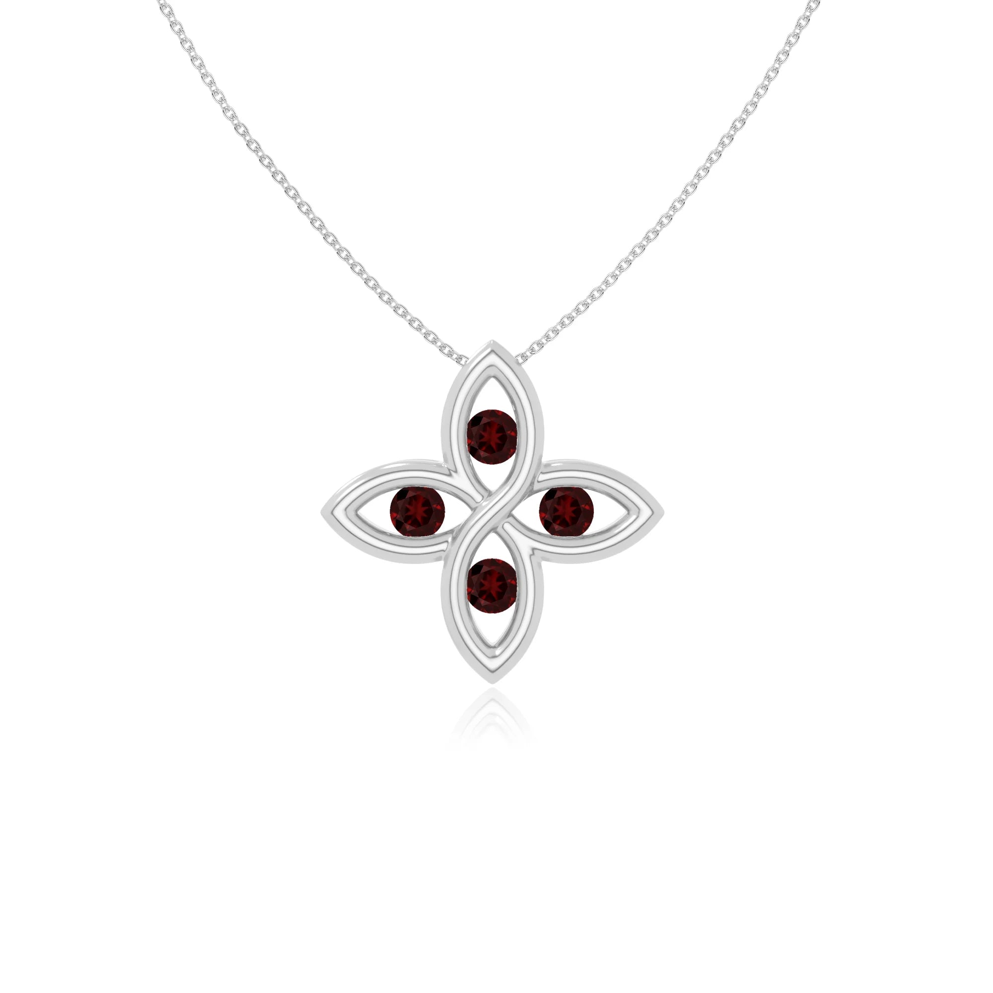 natural garnet 4 petal flower necklaces in sterling silver 