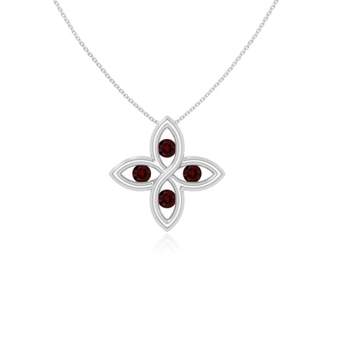 natural garnet 4 petal flower necklaces in sterling silver 
