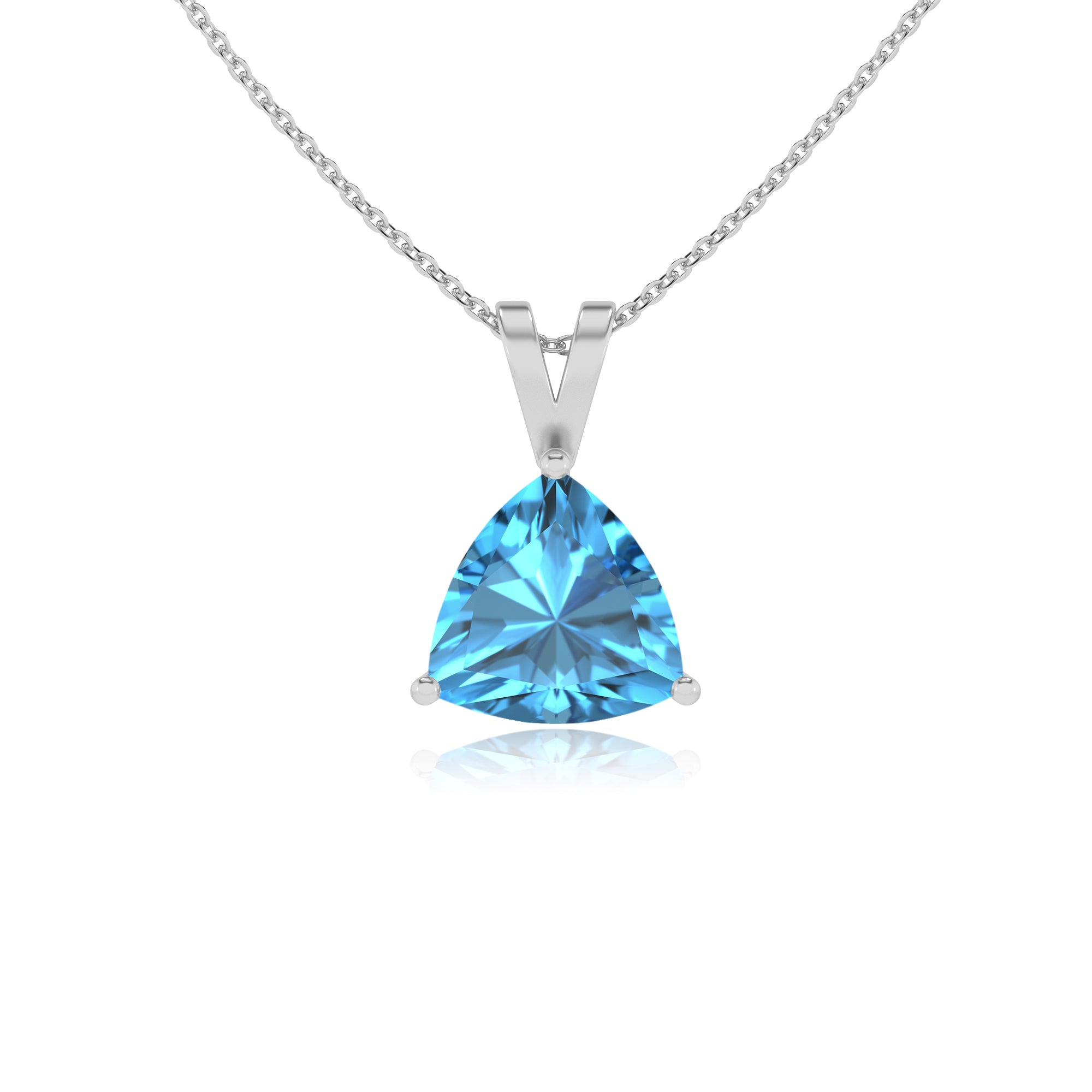 natural swiss blue topaz trillion shape solitaire v-bale pendant necklace