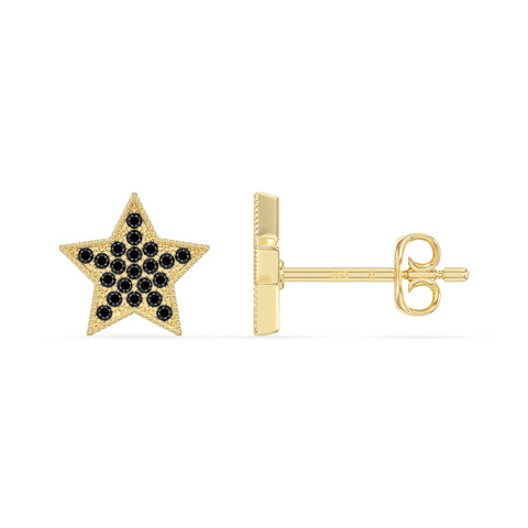 natural black-onyx star stud earrings in yellow gold vermeil 