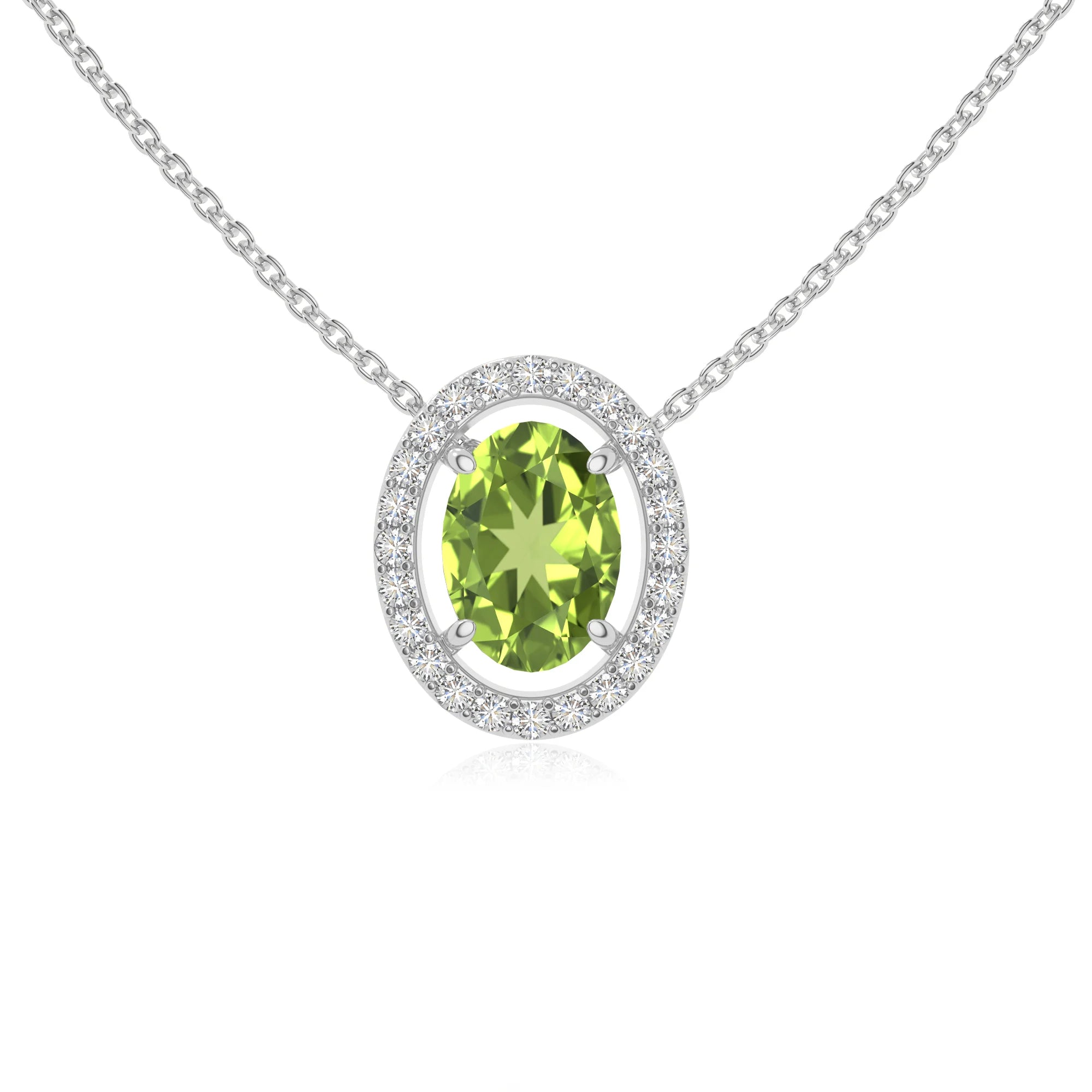 peridot solitaire halo necklaces in sterling silver 