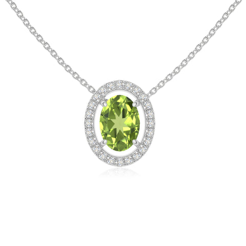 peridot solitaire halo necklaces in sterling silver 