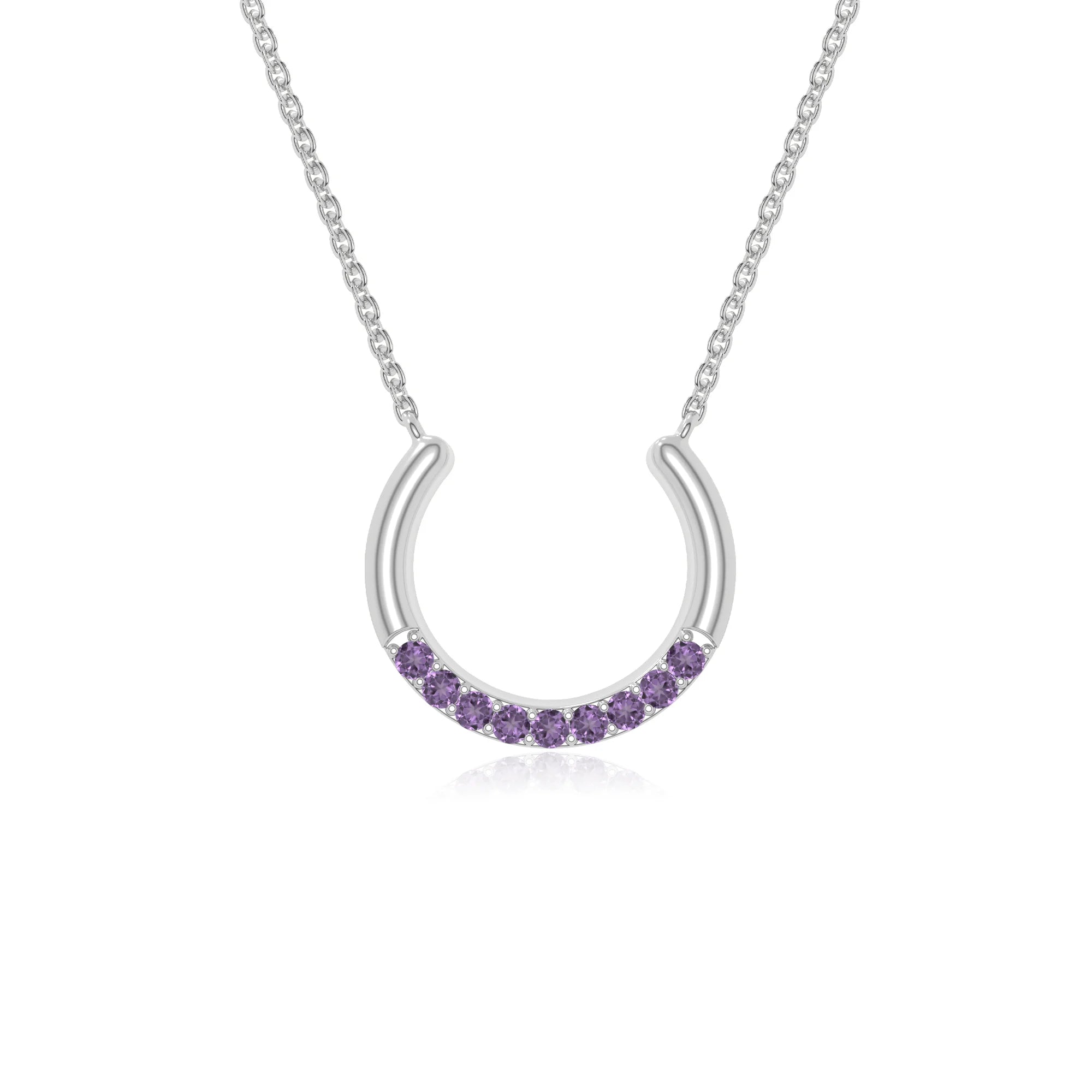 natural amethyst horse shoe necklaces in sterling silver 