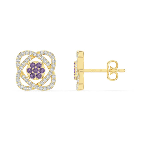 natural amethyst inner power stud earrings in yellow gold vermeil 