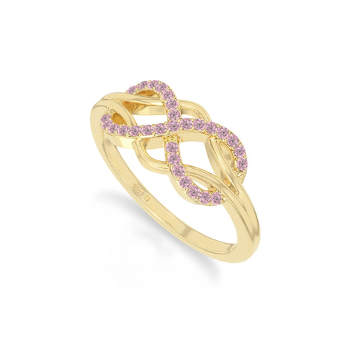 natural pink tourmaline infinity promise rings in yellow gold vermeil
