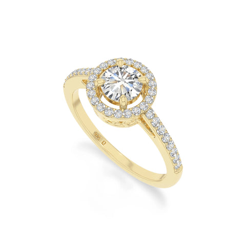 natural moissanite solitaire halo engagement rings in yellow gold vermeil
