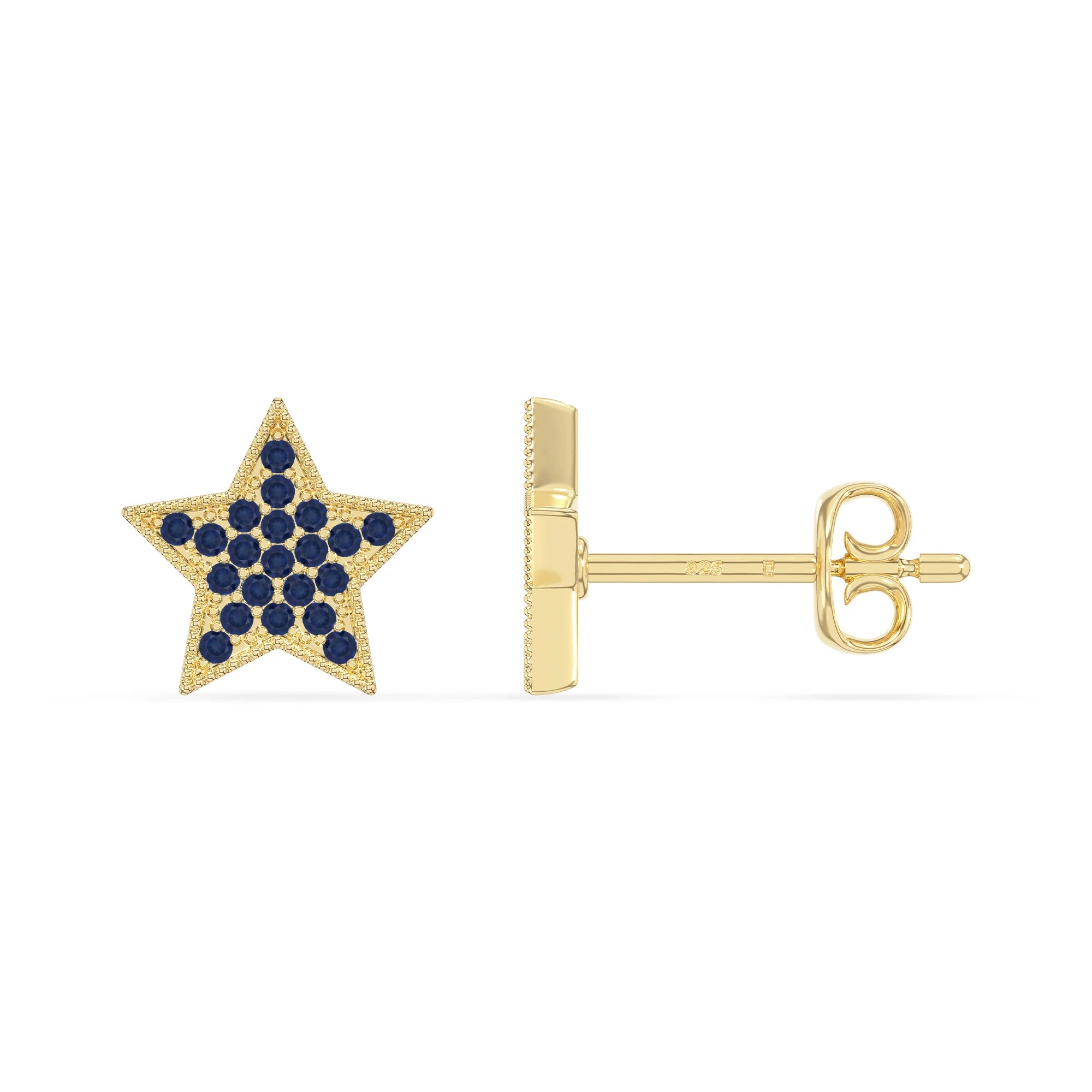 natural blue-sapphire star stud earrings in yellow gold vermeil 