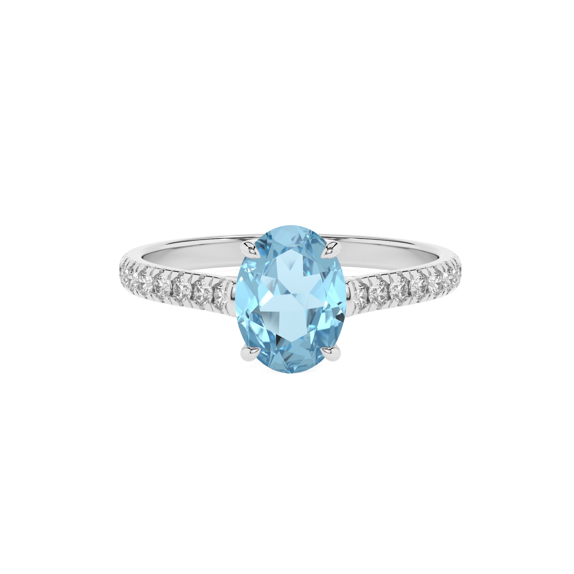 lab grown aquamarine oval half eterity solitaire engagement ring