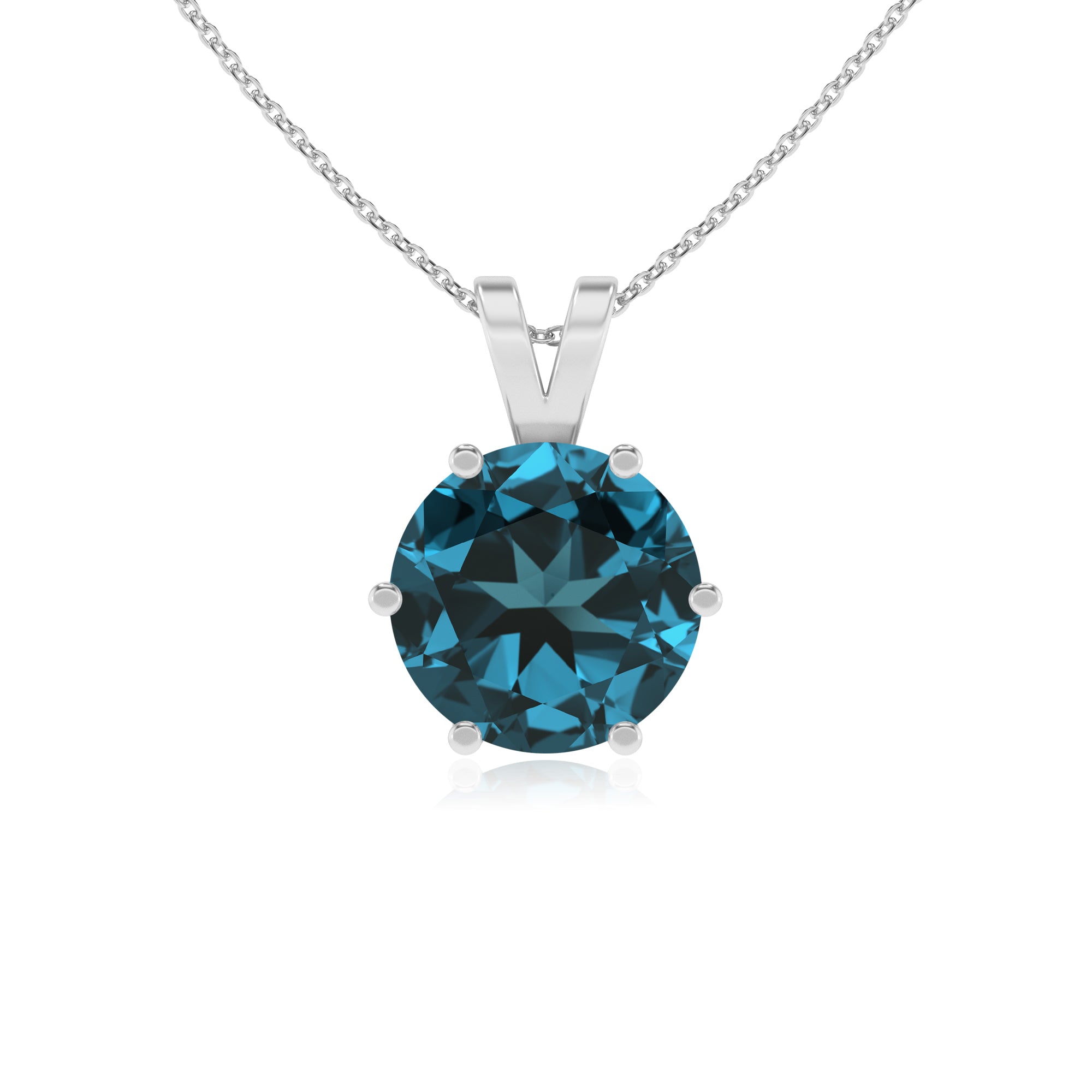 natural london-blue-topaz round shape solitaire v-bale pendant necklace