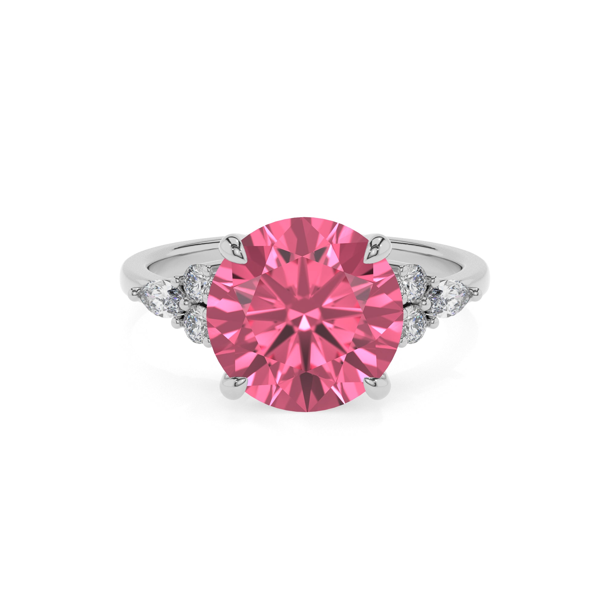 lab-grown pink-tourmaline round solitaire engagement ring