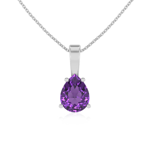 lab grown amethyst pear shape solitaire pendant necklace