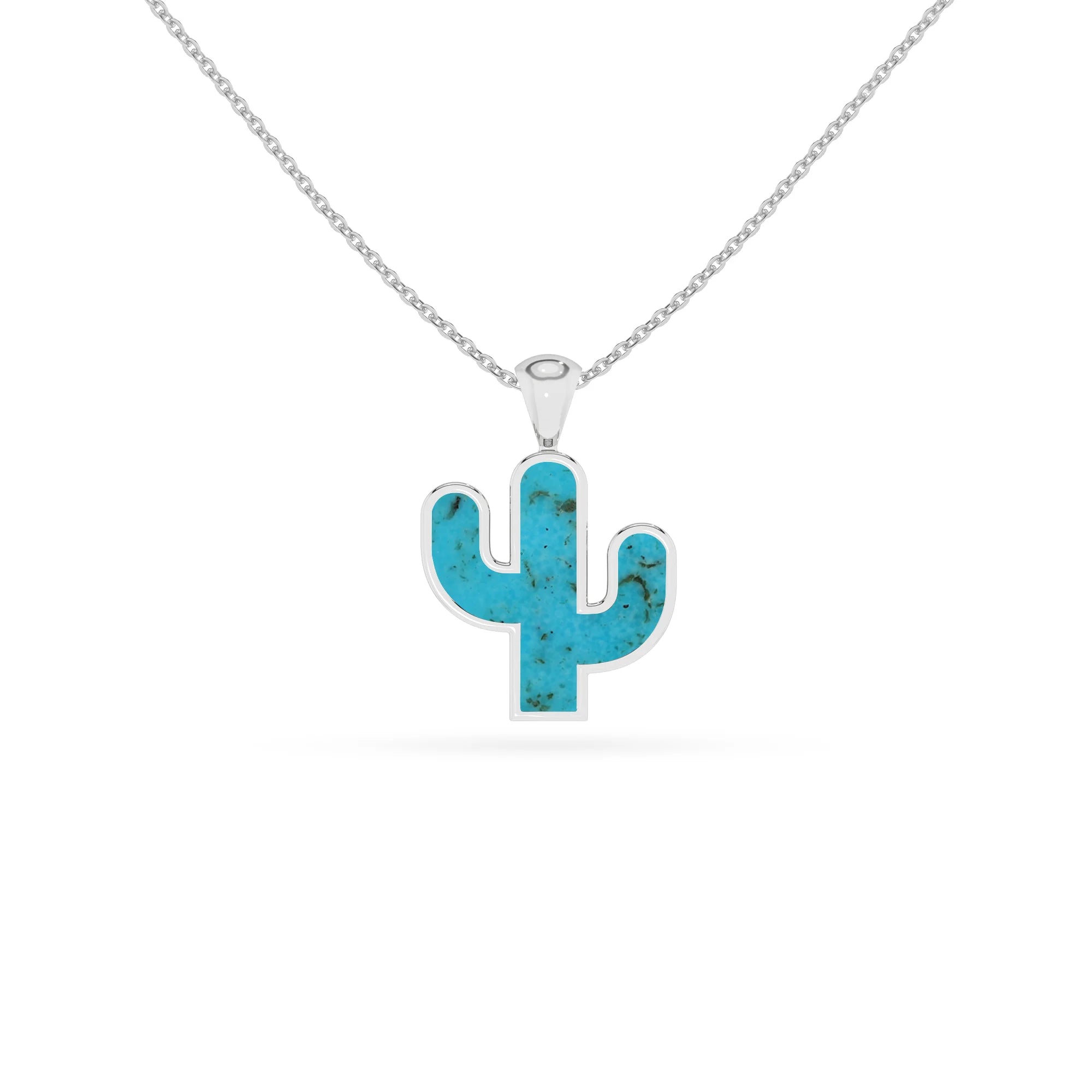 natural blue-turquoise cactus shape pendant necklace
