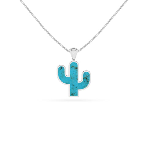natural blue-turquoise cactus shape pendant necklace