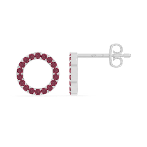 natural ruby circle stud earrings in sterling silver 
