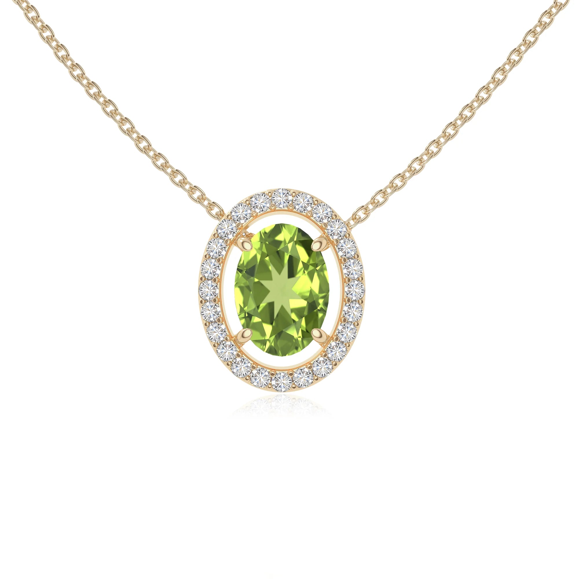 peridot solitaire halo necklaces in yellow gold vermeil 