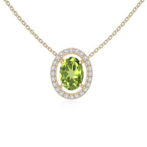 peridot solitaire halo necklaces in yellow gold vermeil 