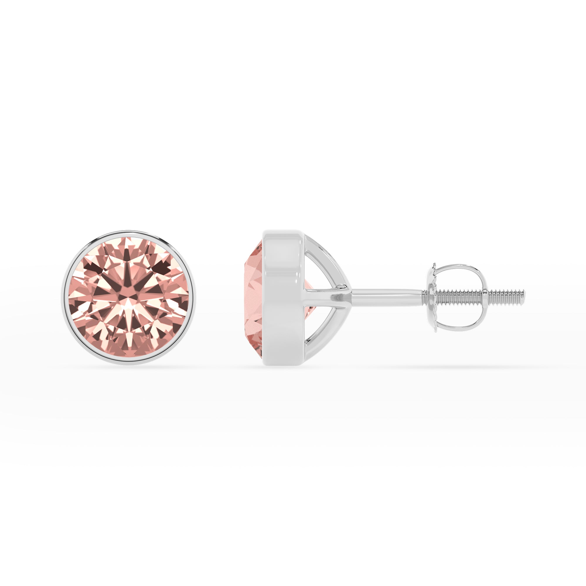 lab grown morganite round stud earrings 