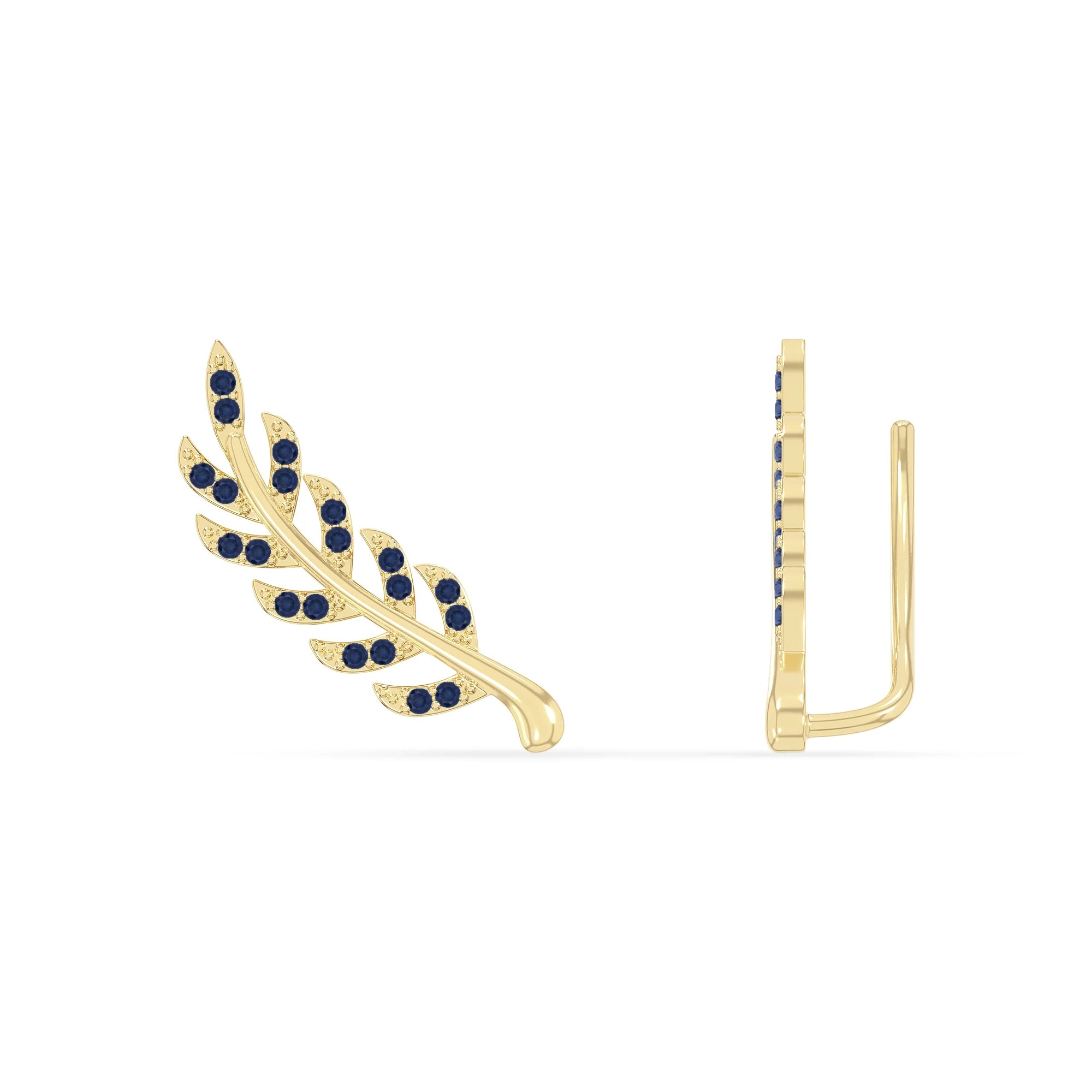natural blue-sapphire leaf climber earrings in yellow gold vermeil 