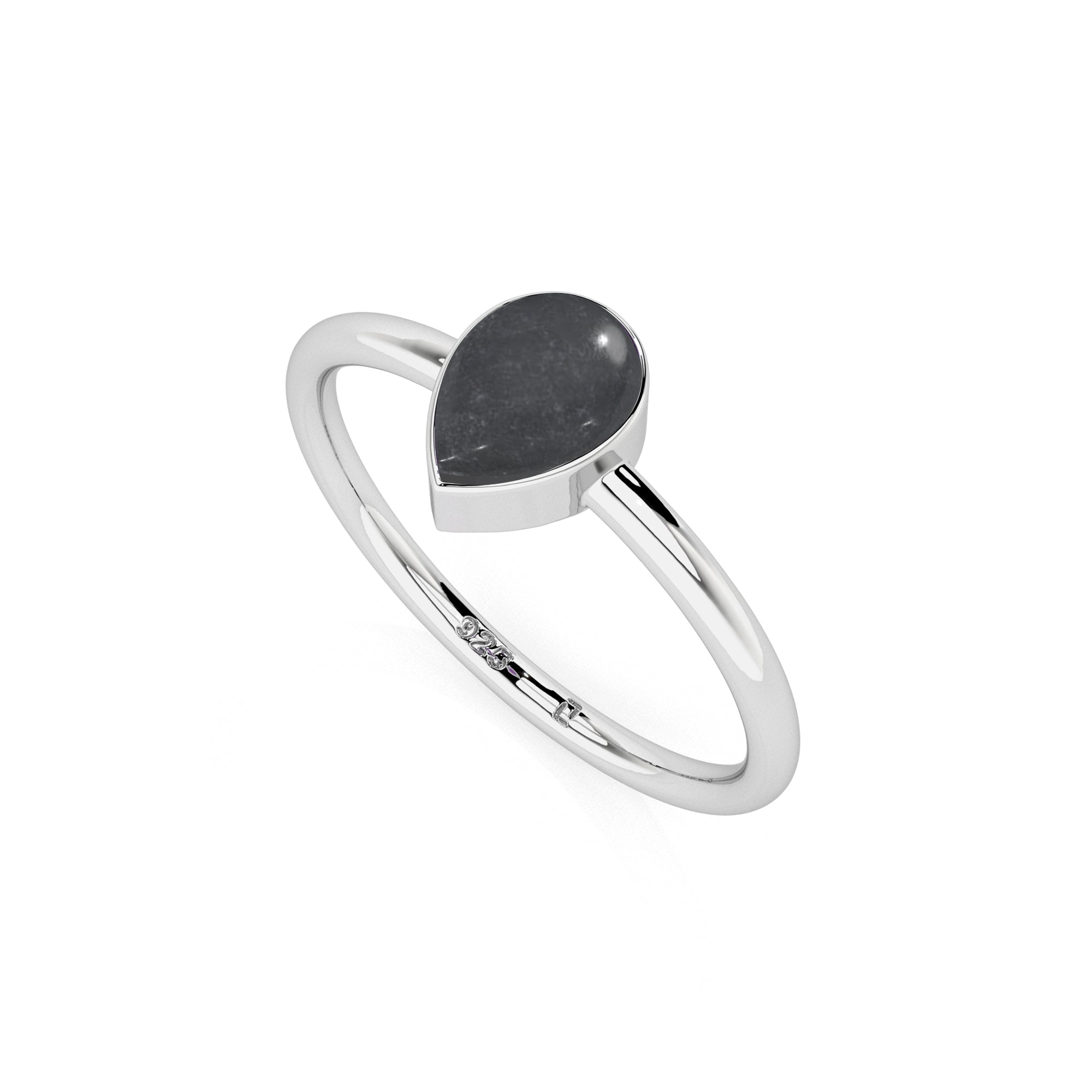 shungite pear cab stackable bezel-set ring