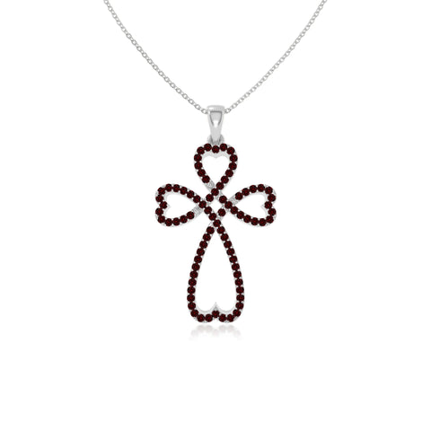 natural garnet infinity cross necklaces in sterling silver 