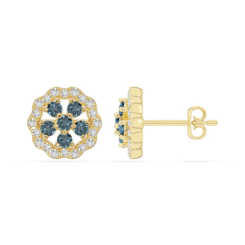 natural london-blue-topaz flower stud earrings in yellow gold vermeil 
