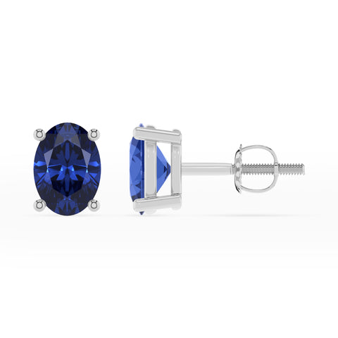 lab grown blue sapphire oval stud earrings 