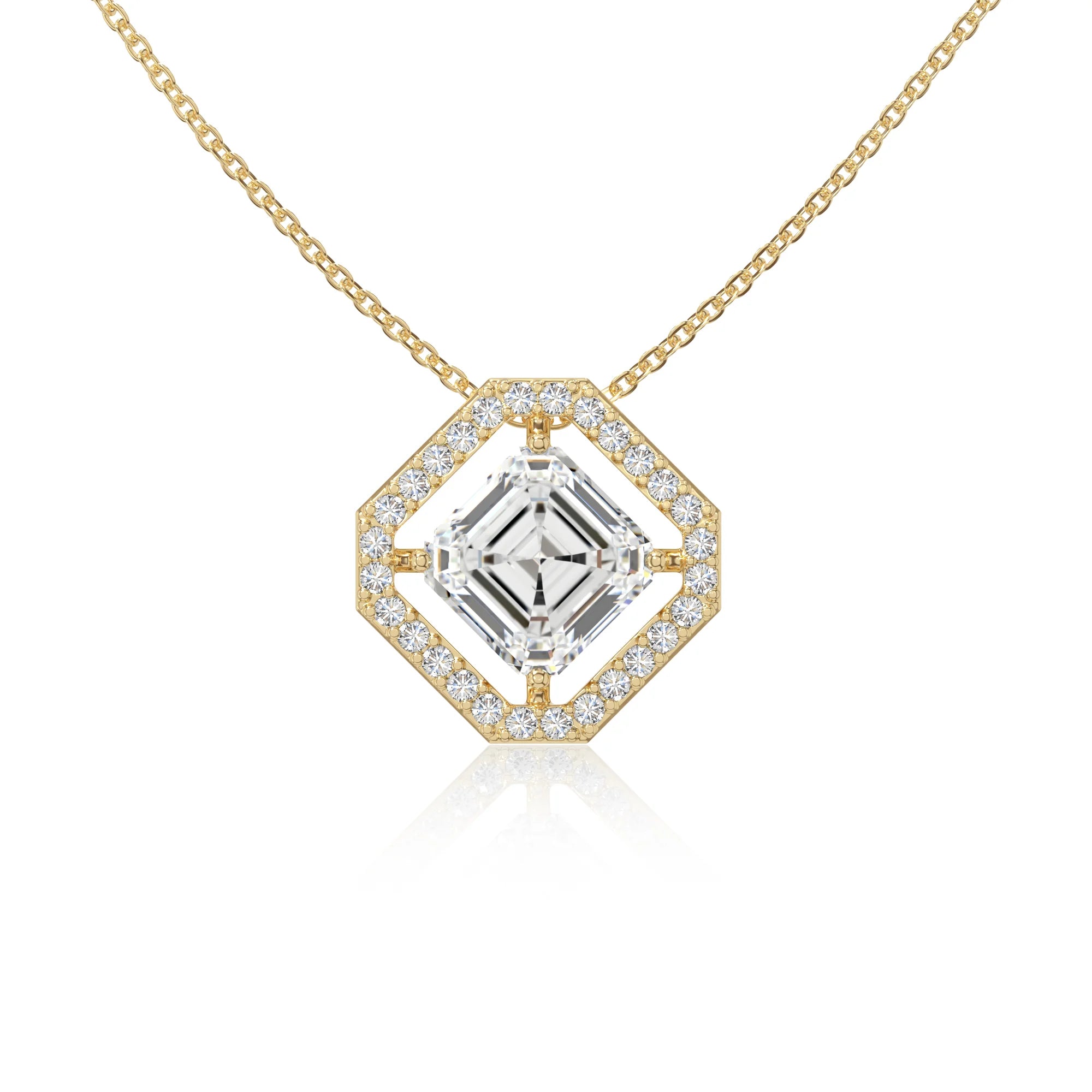 moissanite solitaire halo necklaces in yellow gold vermeil 