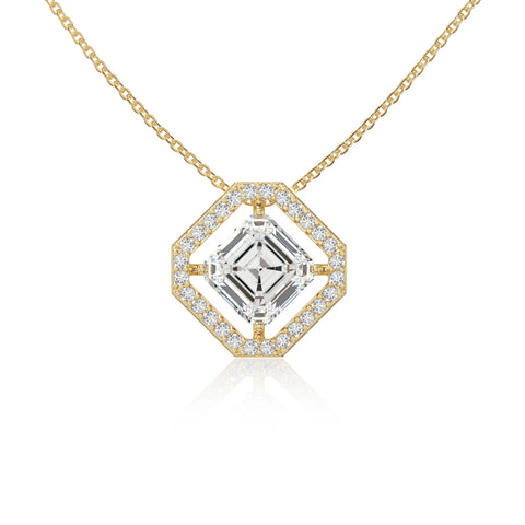 moissanite solitaire halo necklaces in yellow gold vermeil 
