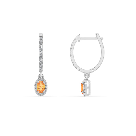 lab grown citrine oval double halo earrings with moissanite 