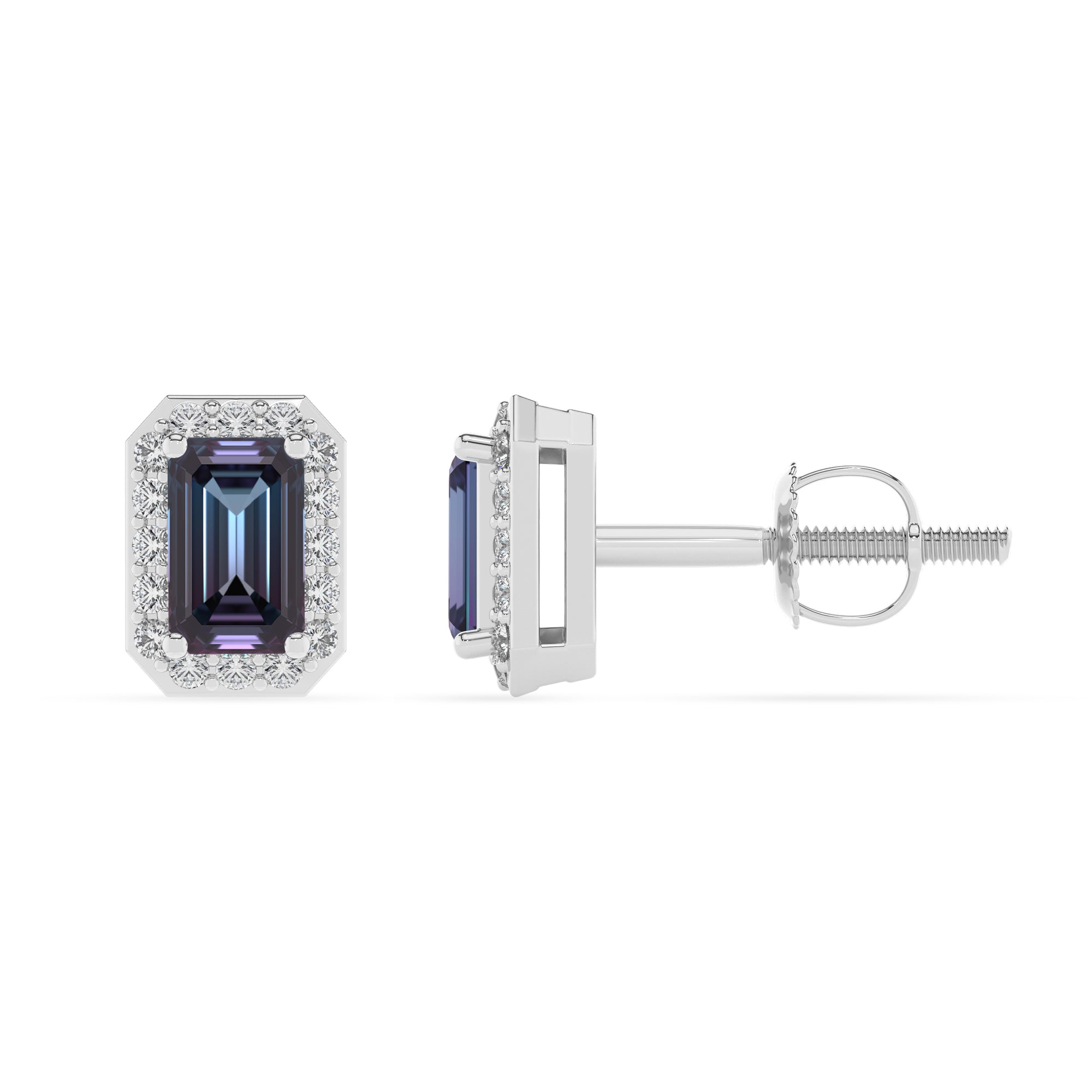 lab grown alexandrite emerald cut stud earrings with moissanite 