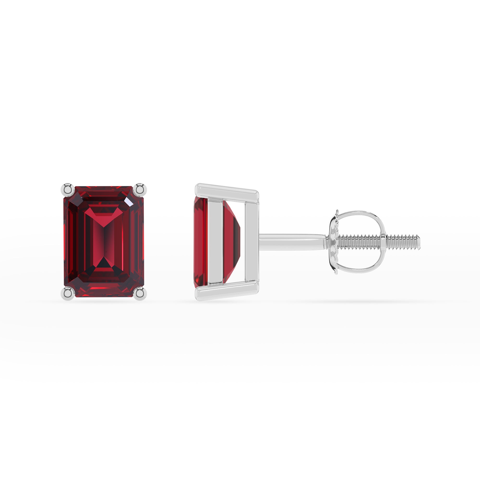 lab grown ruby emerald cut stud earrings 