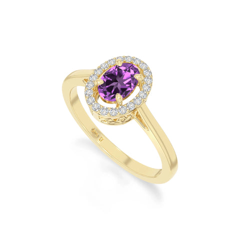 natural amethyst solitaire halo engagement rings in yellow gold vermeil