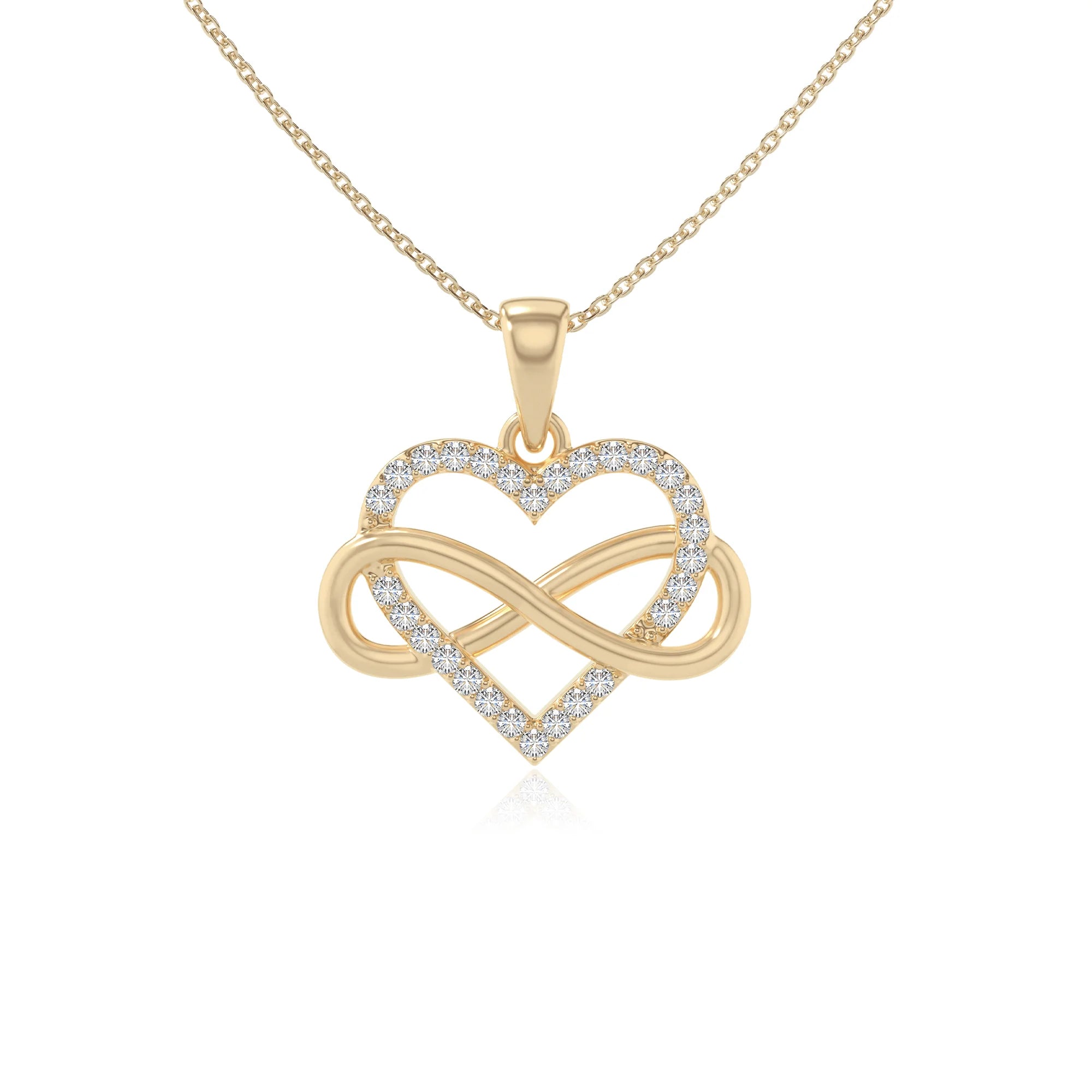 moissanite infinity heart necklaces in yellow gold vermeil 