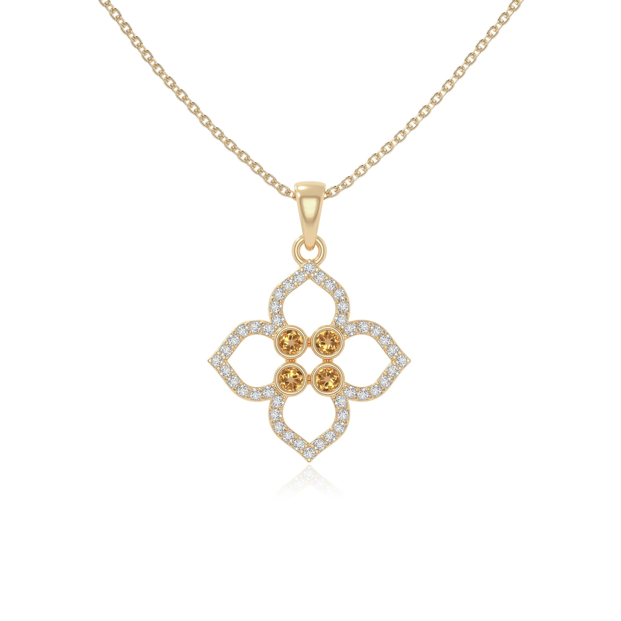 natural citrine 4 petal flower necklaces in yellow gold vermeil 