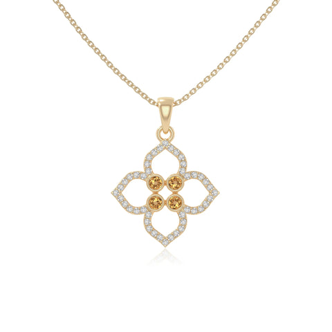 natural citrine 4 petal flower necklaces in yellow gold vermeil 
