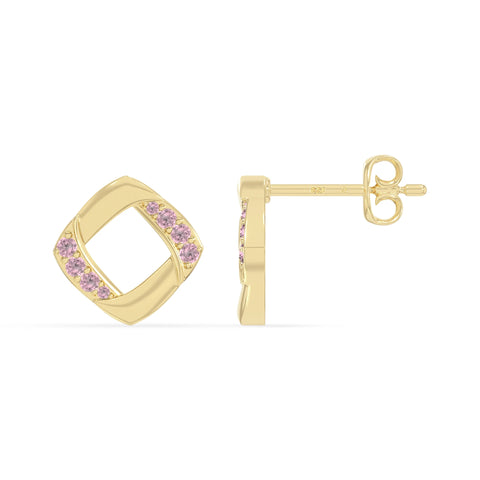 natural pink-tourmaline square stud earrings in yellow gold vermeil 