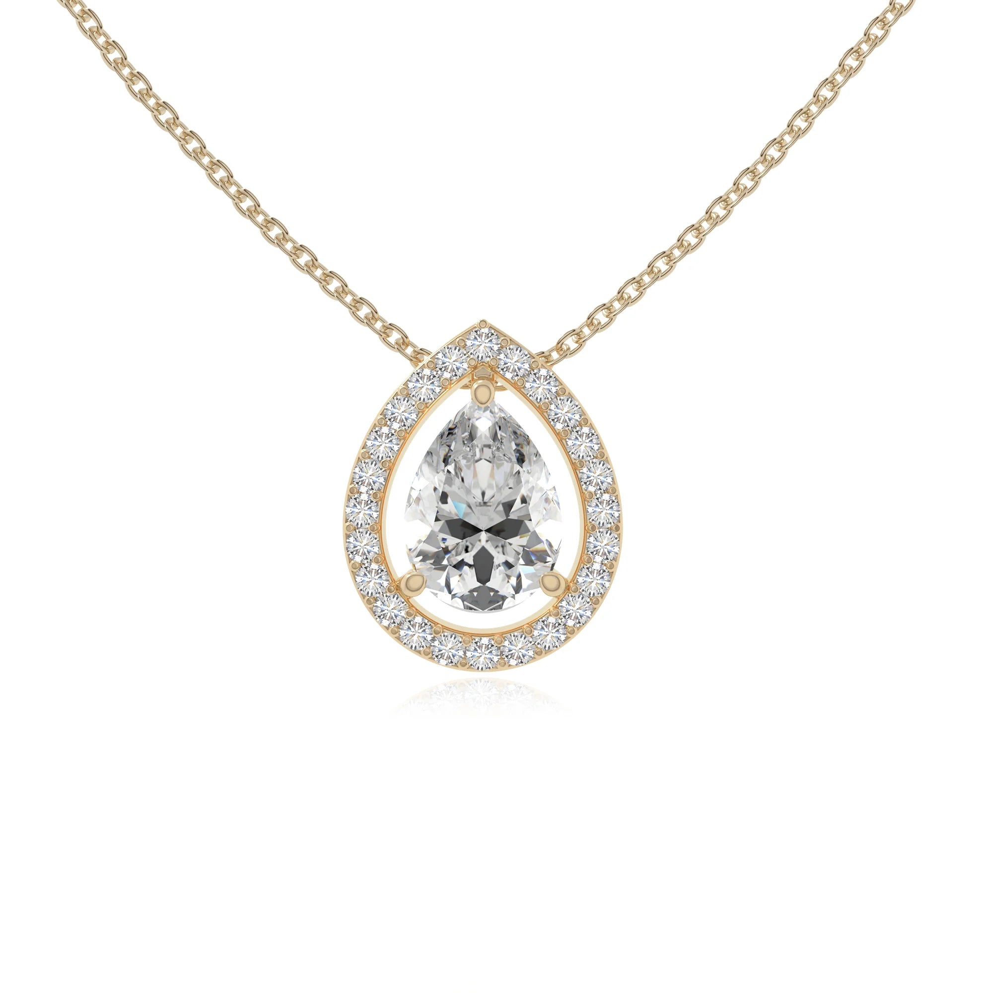 moissanite solitaire halo necklaces in yellow gold vermeil 
