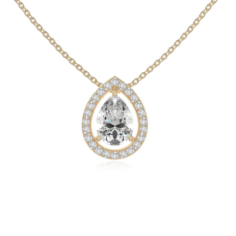 moissanite solitaire halo necklaces in yellow gold vermeil 