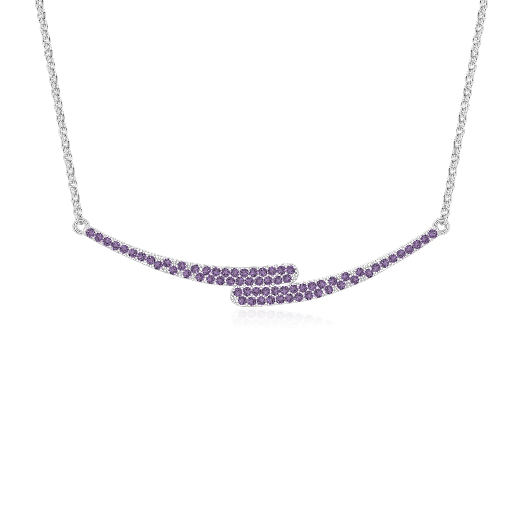 natural amethyst bypass curved bar necklaces in sterling silver 