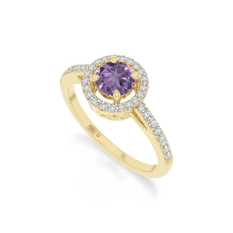 natural amethyst solitaire halo engagement rings in yellow gold vermeil