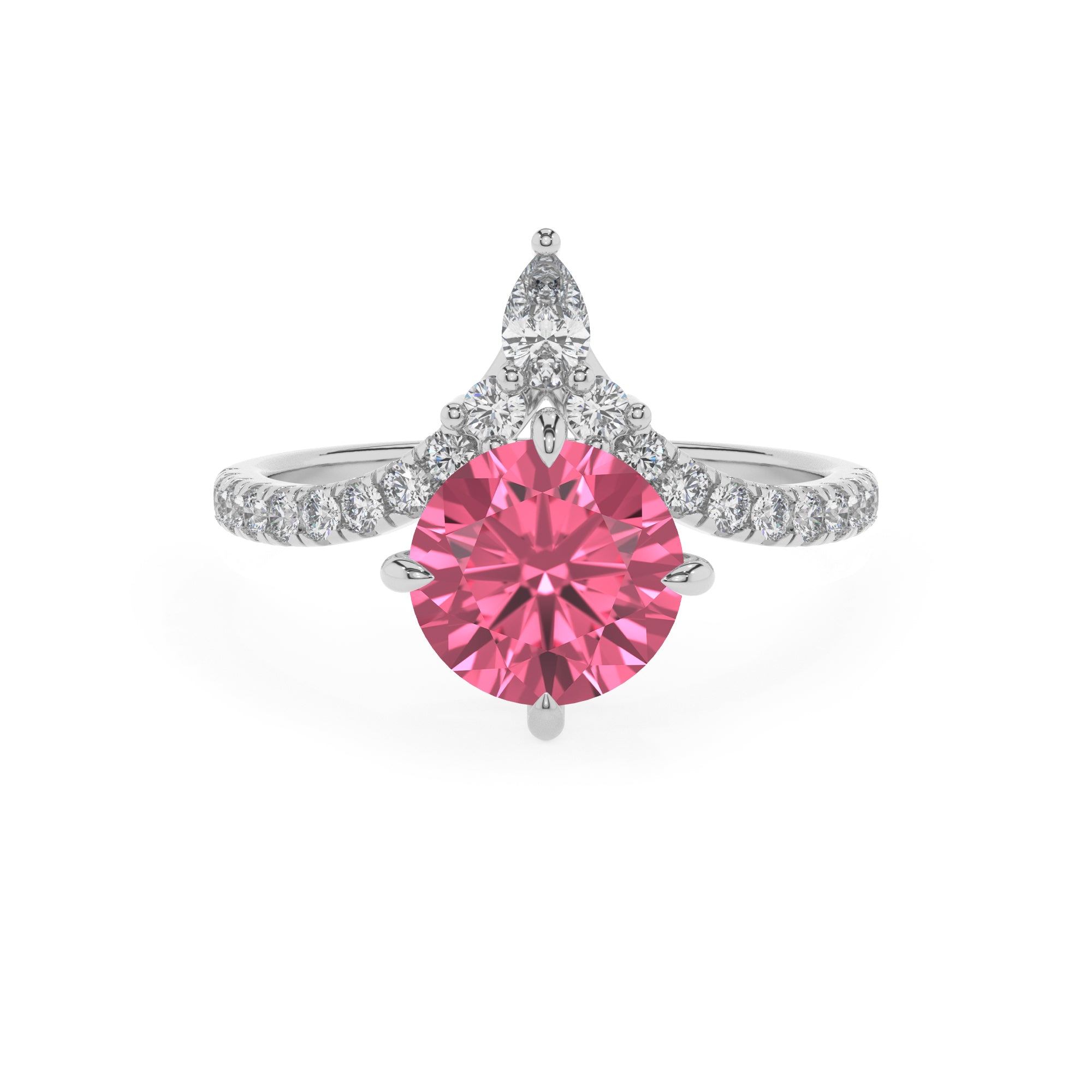 lab-grown pink-tourmaline round solitaire engagement ring