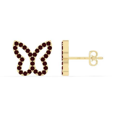 natural garnet butterfly stud earrings in yellow gold vermeil 