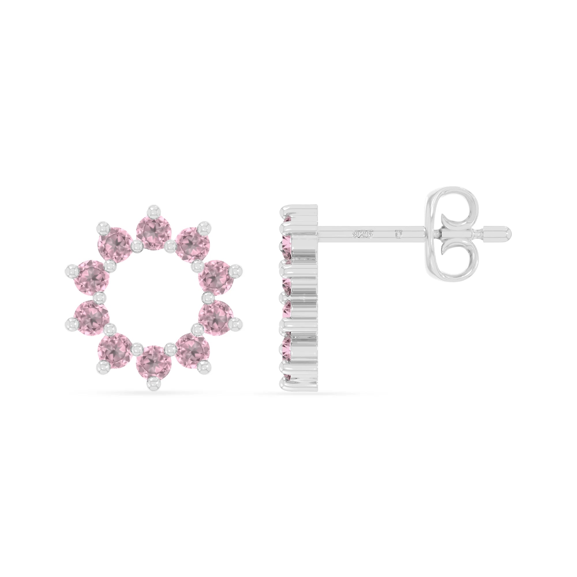 natural pink-tourmaline sun stud earrings in sterling silver 