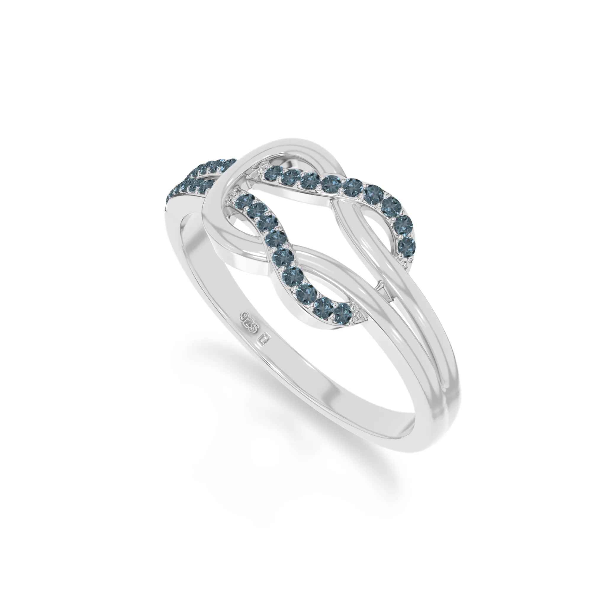 natural london blue topaz infinity knot promise rings in sterling silver 