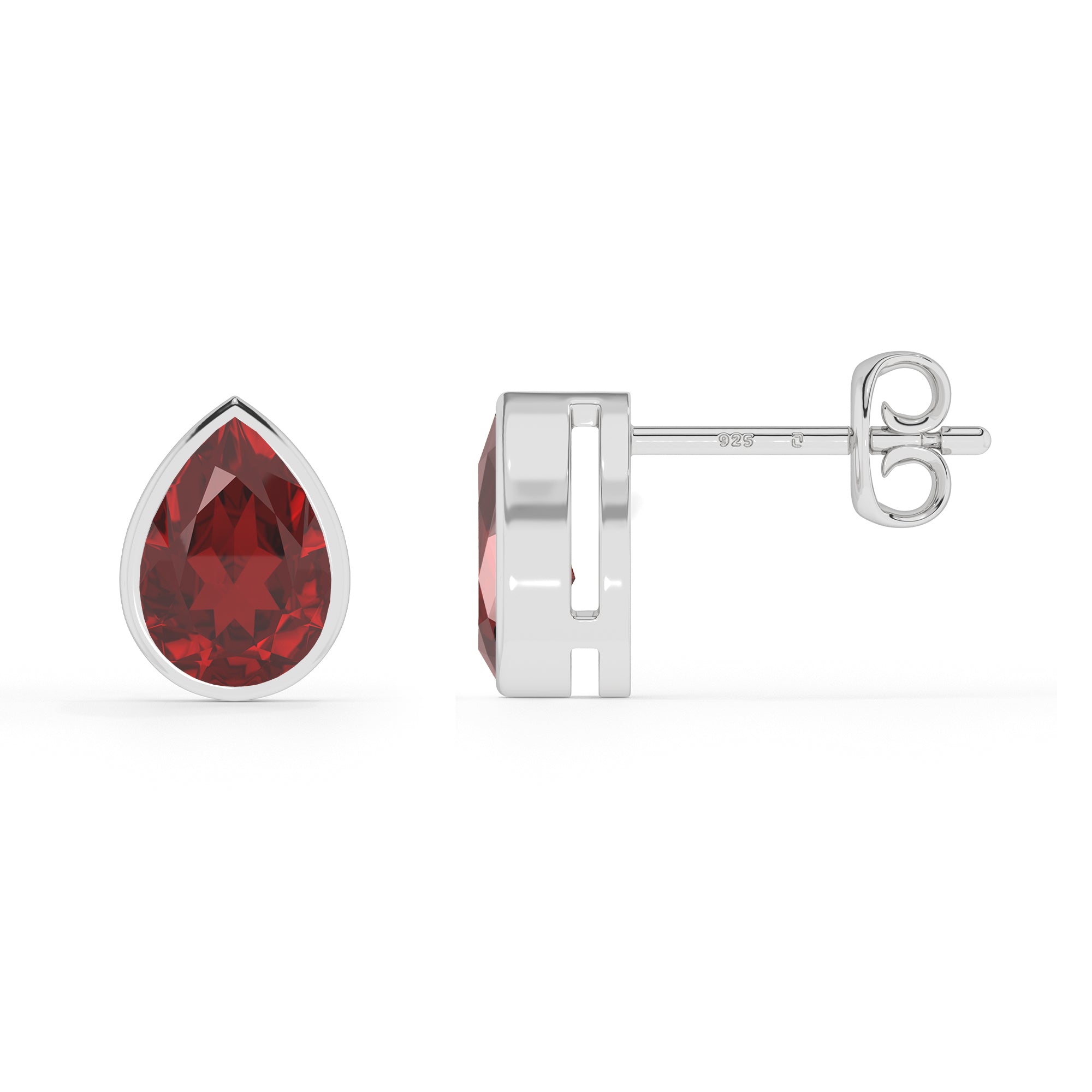 natural red garnet pear shape stud earrings