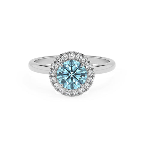 lab grown aquamarine round halo solitaire engagement ring